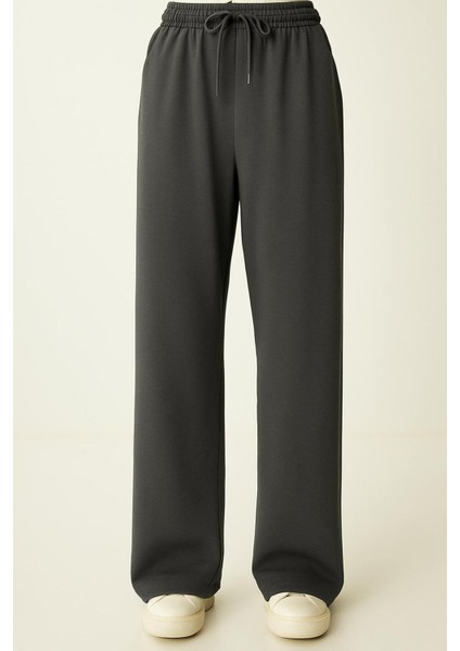 Modal Kumaş Bol Paça Pantolon - Geniş Paça Eşofman Altı Antrasit modelleri