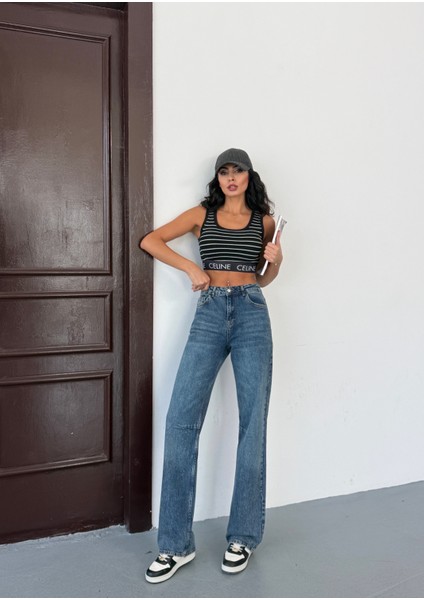 Ayarlanabilir Bel Tokalı Yüksek Bel Kadın Pantolon V112