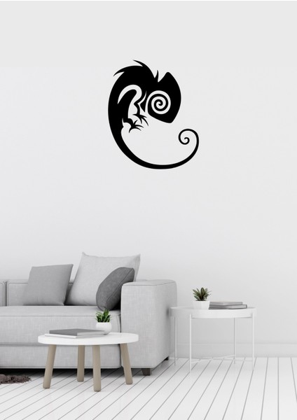 Bukalemun Figürlü Siyah Metal Duvar Tablosu