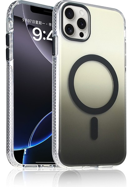 iPhone 14 Pro Max Kılıf M-Safe Şarj Özellikli Transparan Renk Geçişli Zore Toros Kapak - Siyah fiyatları
