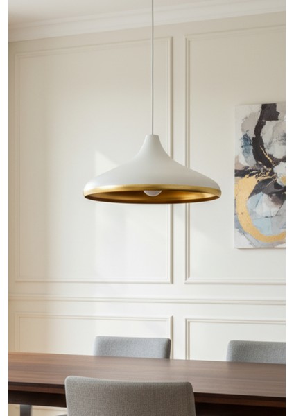 Nova Golden Modern Tekli Beyaz Metal Sarkıt (35 cm) | Salon, Mutfak & Cafe için Dekoratif Avize