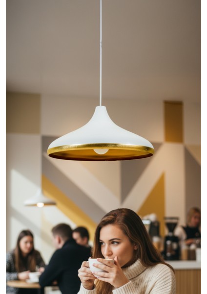 Nova Golden Modern Tekli Beyaz Metal Sarkıt (35 cm) | Salon, Mutfak & Cafe için Dekoratif Avize