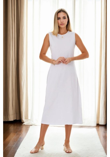 E4385 Dewberry Womens Long Dress-Beyaz