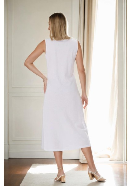 E4385 Dewberry Womens Long Dress-Beyaz fiyatları