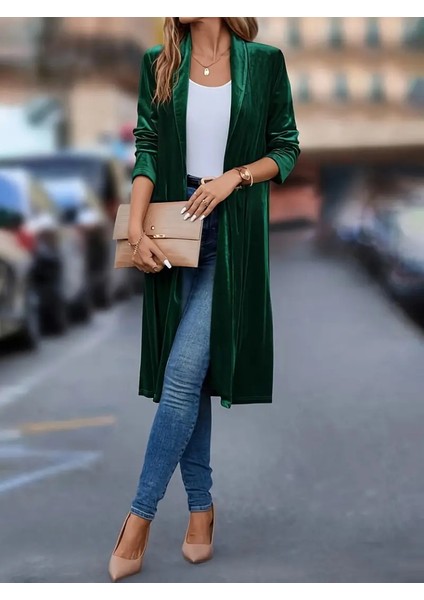 Kadın Uzun Kollu Önü Açık Kolları Uzun Midi Ceket