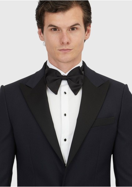 Lacivert Düz Thin&taller Slim Fit Kruvaze Yaka Dokuma Smokin Takım Elbise modelleri