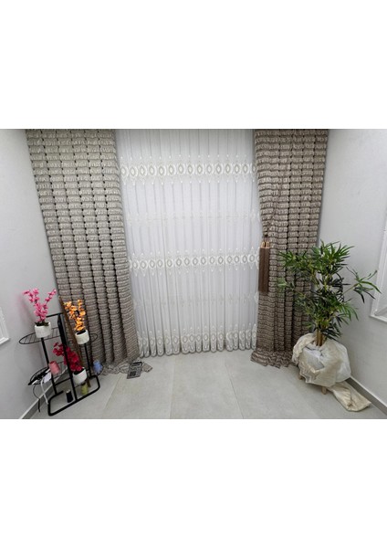 Nivemeshome 597 Sultan Şönil Dokuma Kahve 1/3 Pile Fon Perde Apm modelleri