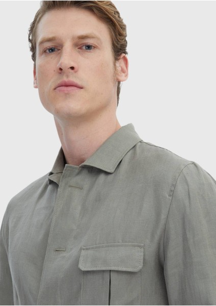 Haki Düz Casual Fit Pamuk Karışımlı Ceket indirimleri