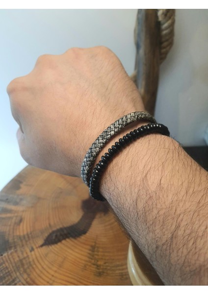 JTAW25BLK1619 Hakiki Deri Mıknatıs Kapama Onyx ve Hematit Doğaltaş Siyah - Gri Garantili Hediye Kutulu Janti Bileklik fiyatları