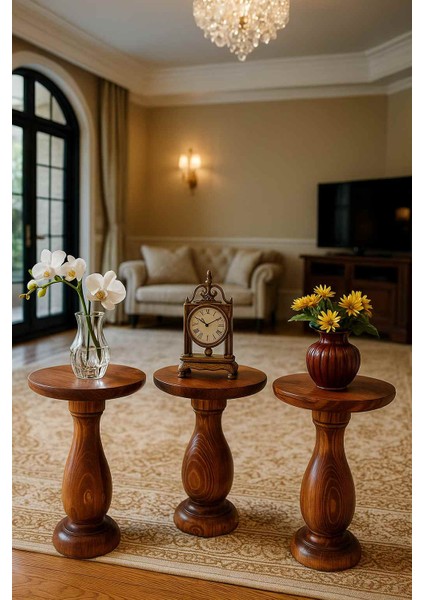 Meşe Renk Masif Ahşap Mantar Sehpa Seti – 3’lü Zigon ve Fiskos Takımı fiyatları