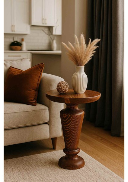 Modern Masif Ahşap Mantar Sehpa – Meşe Renk Tekli Yan Sehpa