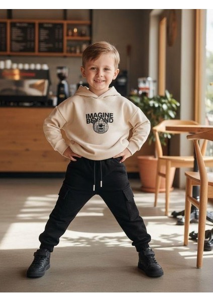 Erkek Çocuk Ayıcık Desenli Kapüşonlu Eşofman Takım