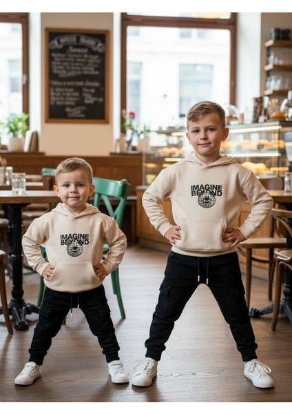 Erkek Çocuk Ayıcık Desenli Kapüşonlu Eşofman Takım