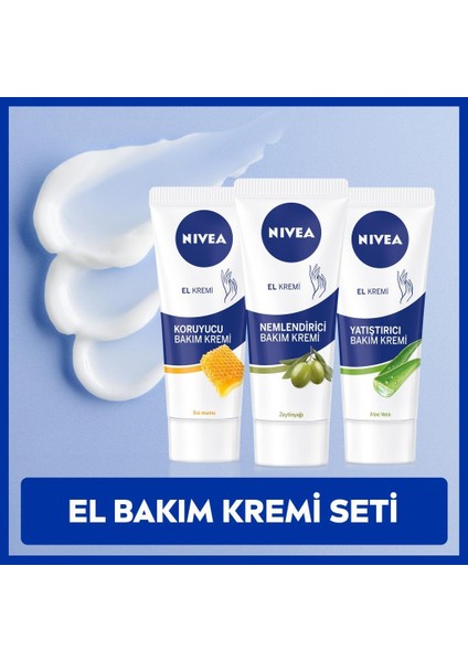 El Bakım Kremi Seti, Koruyucu Bal Mumu, Nemlendirici Zeytinyağı ve Yatıştırıcı Aloe Vera,75 ml