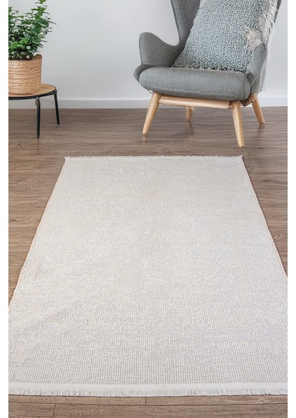 Beyaz Krem Şönil Dokuma Kilim Halı – Hasır / Sisal Desen, Salon, Mutfak, Oturma ve Çocuk Odası Yolluk Halısı