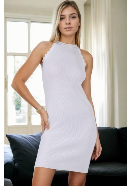 Z9012 Dewberry Bayan Elbise-Beyaz