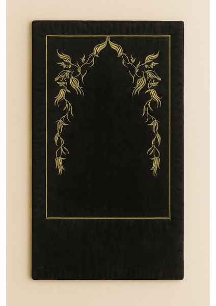 Sahra Siyah Kadife Nakışlı Seccade Süngerli Yumuşak Çeyizlik Hediyelik Bohça Lüks Namazlık fiyatları