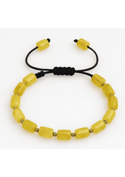 Makrome Örgülü Kapsül Kesim Sarı Beyaz Renkli King Seccer Damla Kehribar Erkek Bileklik