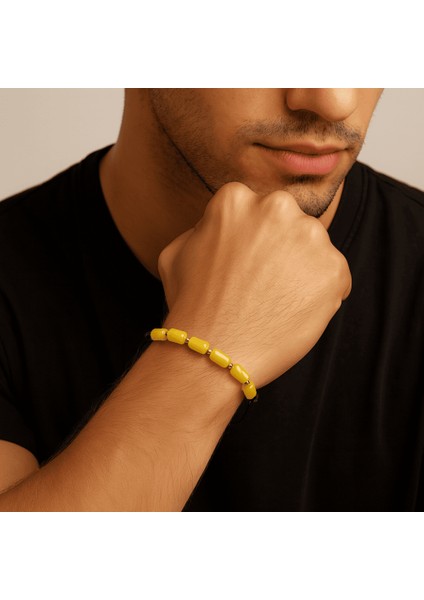 Makrome Örgülü Kapsül Kesim Sarı Beyaz Renkli King Seccer Damla Kehribar Erkek Bileklik modelleri
