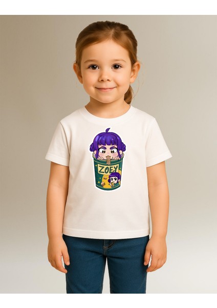 Kpop Demon Hunters Huntrix Zoey Kısa Kollu Baskılı Kız Çocuk Tişört (4-13 Yaş) modelleri
