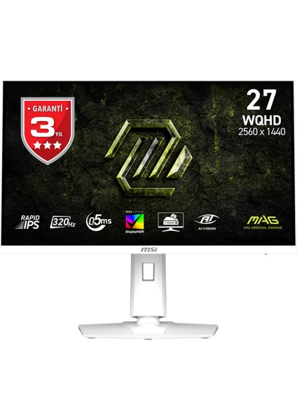 Msı 27 Mag 274QRFW X32 2560X1440 (Wqhd) 16:9 Flat Rapıd IPS 320Hz 0.5ms (Min.) Freesync Premıum Pıvot Beyaz Gamıng Monıtor
