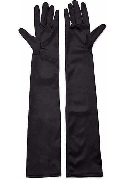 Siyah Renk Likralı Dirseğe Kadar Uzun Kumaş Eldiven 40 cm fırsatları