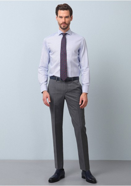 Gri Düz Kumaş Modern Fit Klasik %100 Yün Pantolon