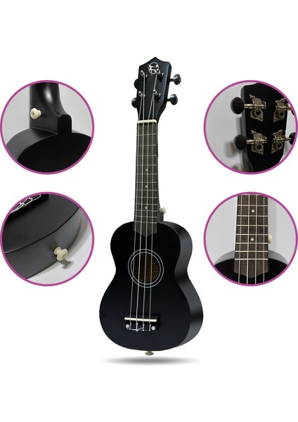 Nova UKS-21BK Gül Ağacı Siyah Soprano Ukulele (Eğitim Metodu Hediye) modelleri