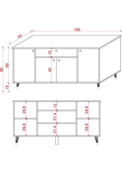 Çekmeceli Modern Konsol – 4 Kapaklı Dolap Salon & Yemek Odası Büfesi Knsl-03 fırsatları