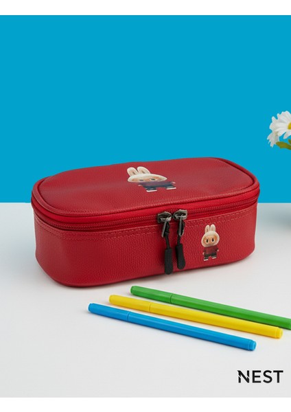 Labubu Baskılı Suni Deri Lüks Kırmızı Kalem Kutusu Kalemlik Kırtasiye Okul modelleri