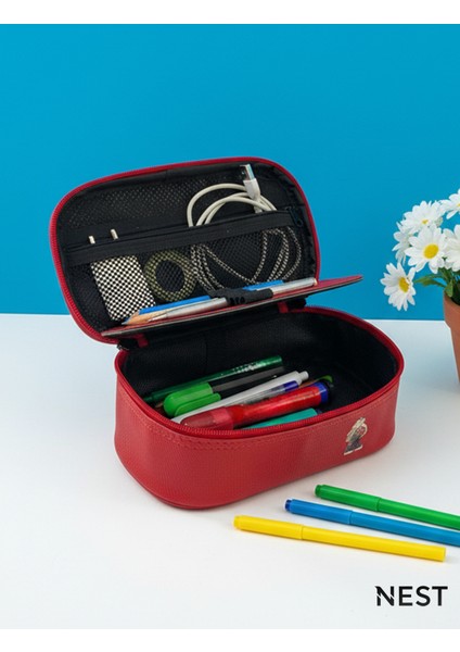 Labubu Baskılı Suni Deri Lüks Kırmızı Kalem Kutusu Kalemlik Kırtasiye Okul fırsatları