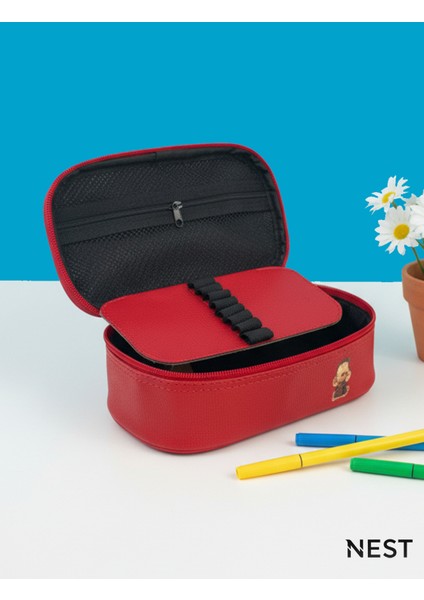 Labubu Baskılı Suni Deri Lüks Kırmızı Kalem Kutusu Kalemlik Kırtasiye Okul indirimleri