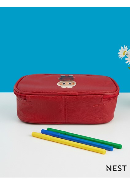 Labubu Baskılı Suni Deri Lüks Kırmızı Kalem Kutusu Kalemlik Kırtasiye Okul
