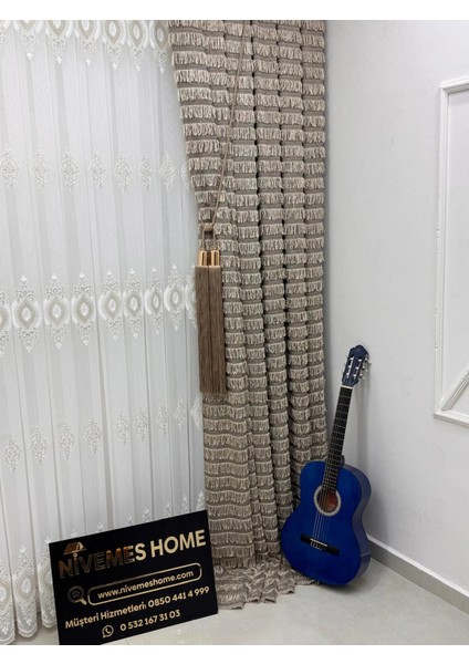 Nivemeshome 597 Sultan Şönil Dokuma Kahve 1/3 Pile Fon Perde Apm