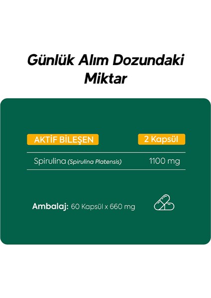 Spirulina İçeren Takviye Edici Gıda 60 Kapsül 660 mg indirimleri