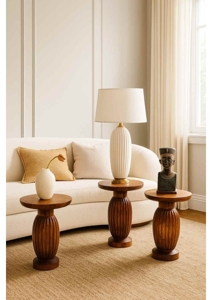 Ahşap Mantar Sehpa 3’lü Set – Meşe Renk Modern Zigon ve Fiskos Sehpa Takımı fiyatları