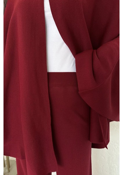 Kadın Gold Düğmeli Kemer Detaylı Triko Panço Pantolon Ikili Takım P-00019028 fırsatları