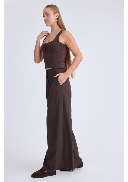 Iki Düğme Beli Lastikli Pileli Pantolon