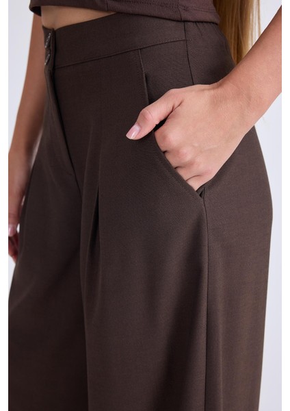 Iki Düğme Beli Lastikli Pileli Pantolon fırsatları