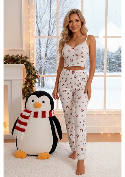 Kiraz Baskılı Askılı Şık Pijama Takımı fiyatları