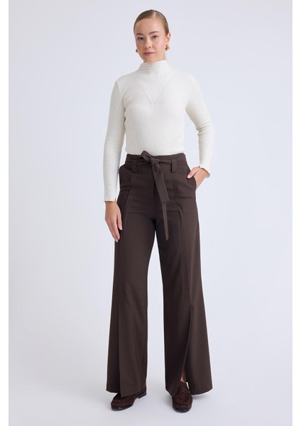 Yüksek Bel Beli Kemerli Pantolon