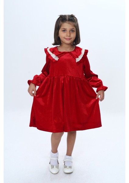 Kız Çocuk Yaka Detaylı Fırfırlı Elbise
