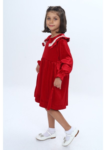 Kız Çocuk Yaka Detaylı Fırfırlı Elbise modelleri