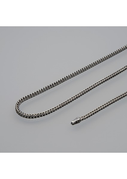 3n Kare Traşsız Tilki Kuyruğu Gümüş Zincir