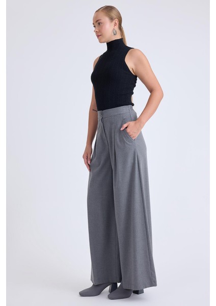 Iki Düğme Beli Lastikli Pileli Pantolon modelleri
