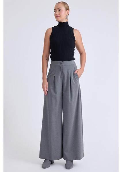 Iki Düğme Beli Lastikli Pileli Pantolon fırsatları