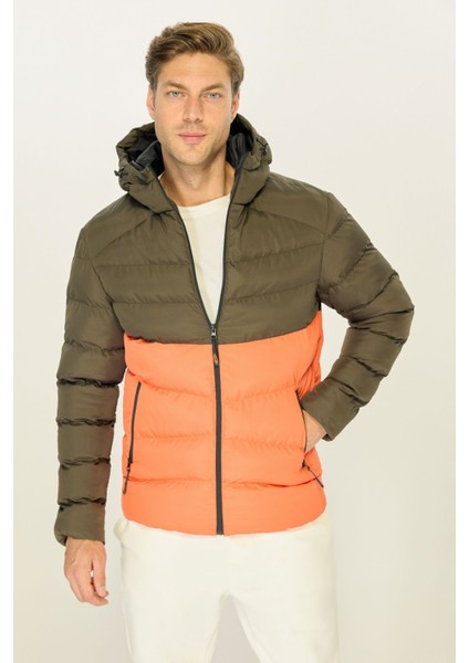 Erkek Haki-Turuncu Su ve Rüzgar Geçirmez Kışlık Şişme Dolgulu Mont fiyatları