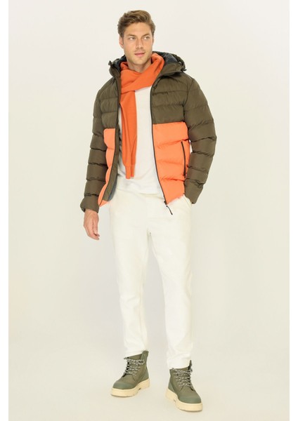 Erkek Haki-Turuncu Su ve Rüzgar Geçirmez Kışlık Şişme Dolgulu Mont fırsatları