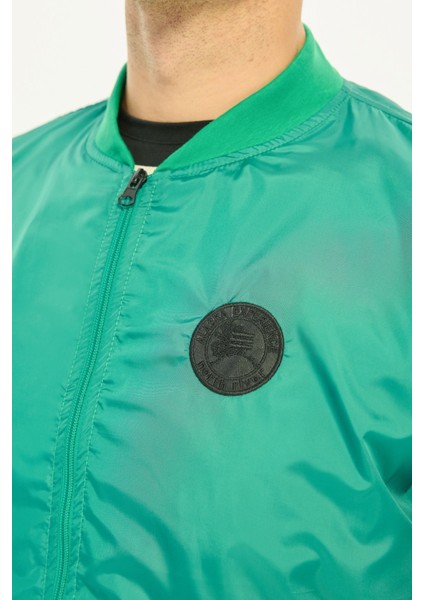 Erkek Yeşil Kolej Yaka Rüzgara Dayanıklı Mevsimlik Spor Mont