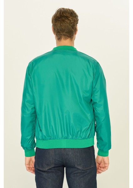 Erkek Yeşil Kolej Yaka Rüzgara Dayanıklı Mevsimlik Spor Mont